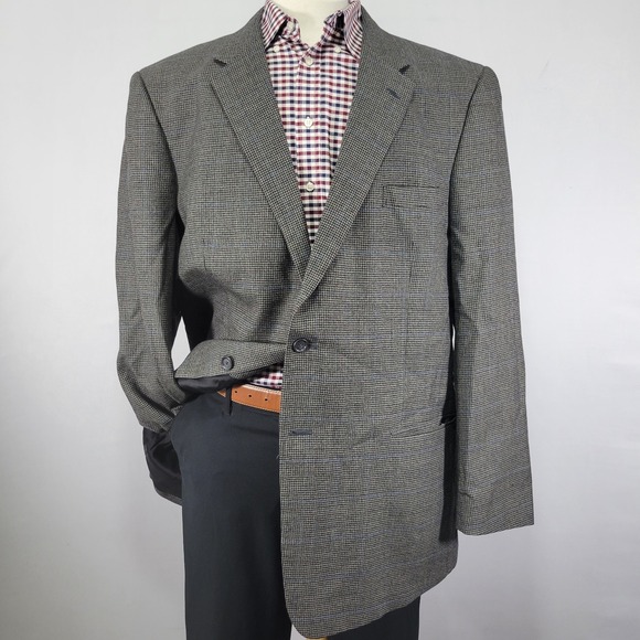 JOS A BANK Men's Sport Coat Blazer Two‎ Button Gray Houndstooth Wool Size 50L